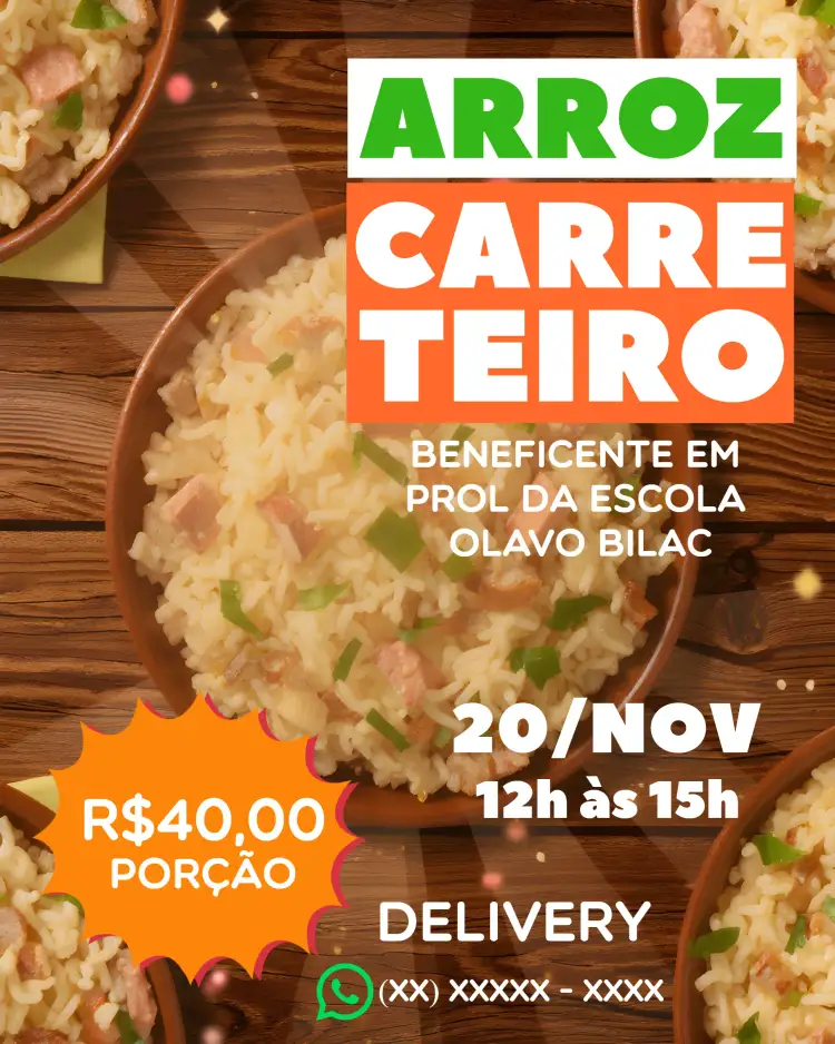 Convite Arte Para Arroz Carreteiro Beneficente Arrox – tema Mais pesquisados colorido, moderno, vintage, artístico, minimalista