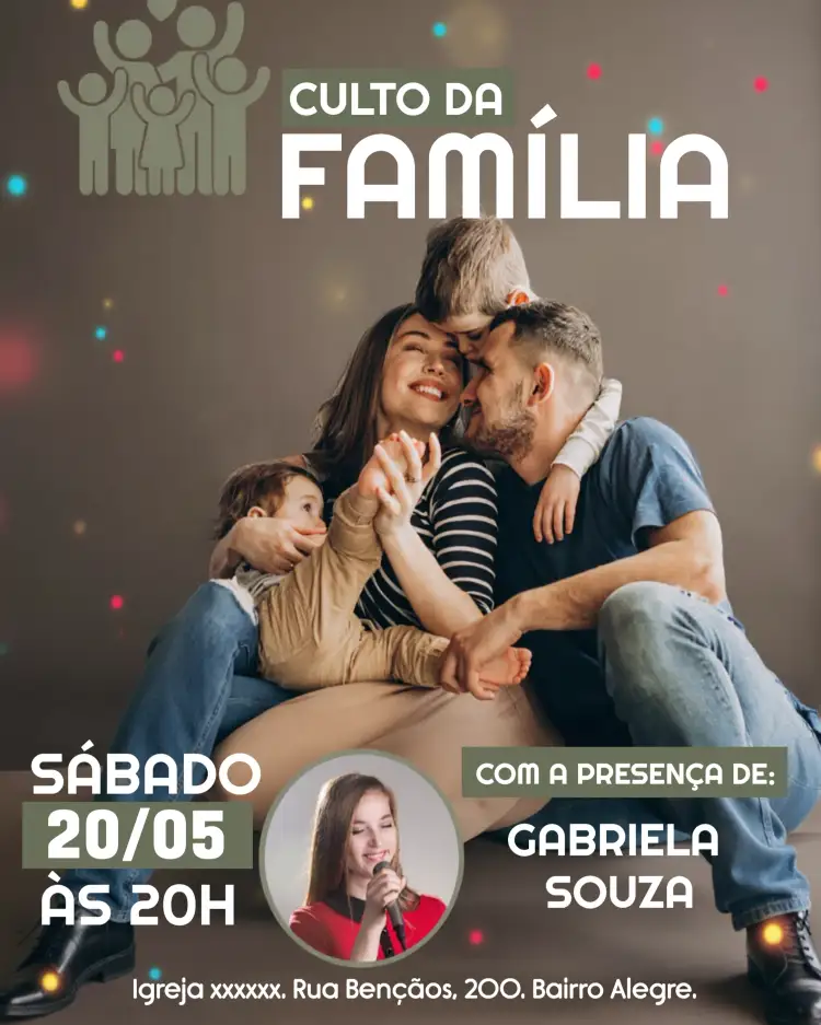 Convite Arte Para Culto Da Família Igreja Com Foto Familia – tema Batizado moderno, gospel, familia, acolhedor, colorido