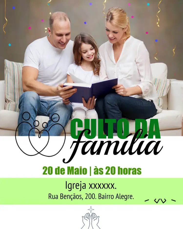 Convite Arte Para Culto Da Família Igreja Com Foto Oração – tema Batizado moderno, gospel, familiar, suave, espiritual, acolhedor