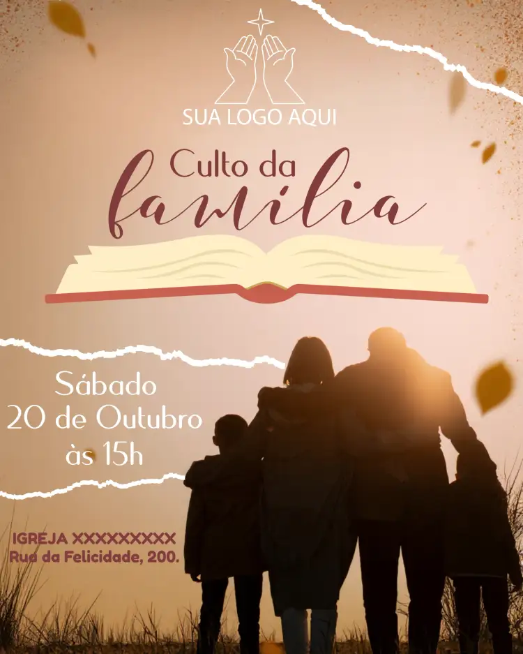 Convite Arte Para Culto Da Família Igreja Flyer – tema Batizado suave, acolhedor, espiritual, moderno, familiar