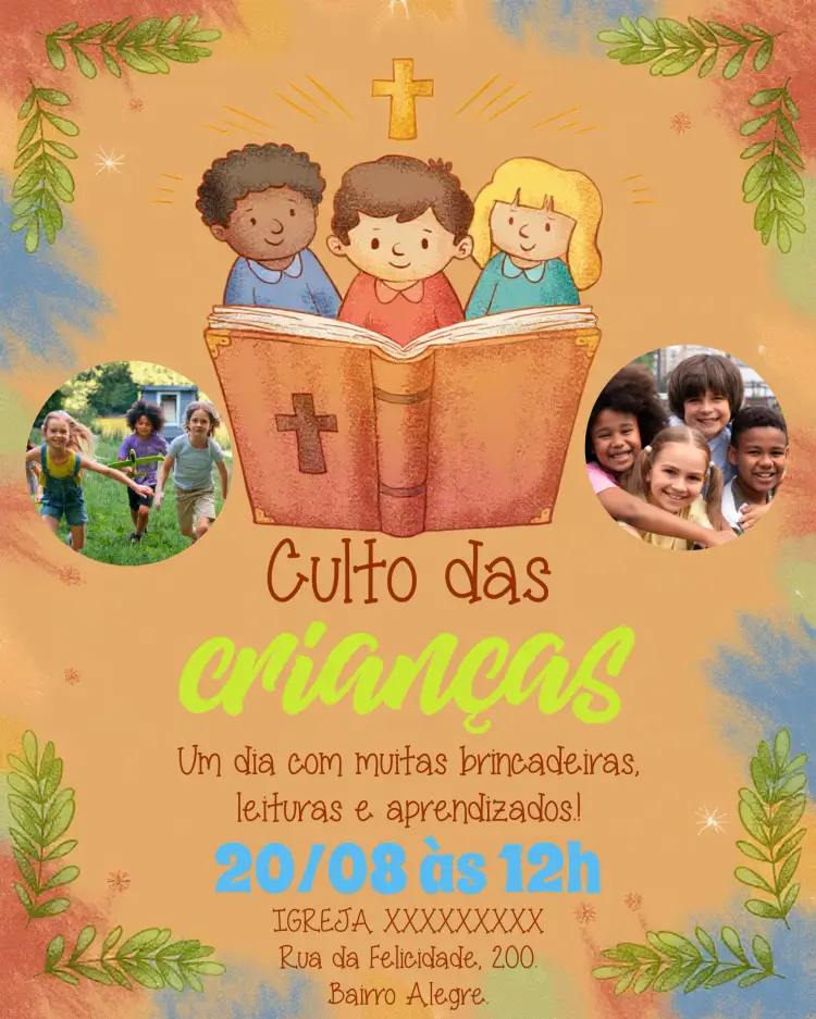 Convite Arte Para Culto Das Crianças Com Foto Igreja
