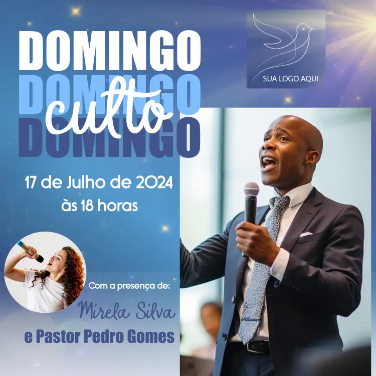 Convite Arte Para Culto De Adoração Igreja Com Foto Pastora – tema Batizado moderno, gospel, acolhedor, minimalista, elegante