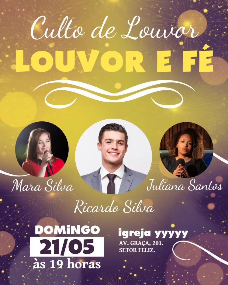 Convite Arte Para Culto De Adoração Igreja Gospel – tema Batizado moderno, vibrante, acolhedor, religioso, colorido, inspirador