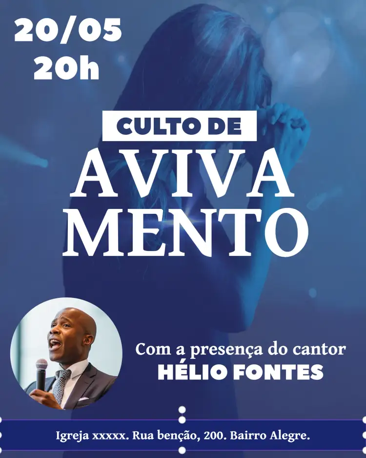 Convite Arte Para Culto De Avivamento Igreja Com Foto Flyer – tema Batizado moderno, gospel, vibrante, acolhedor, minimalista