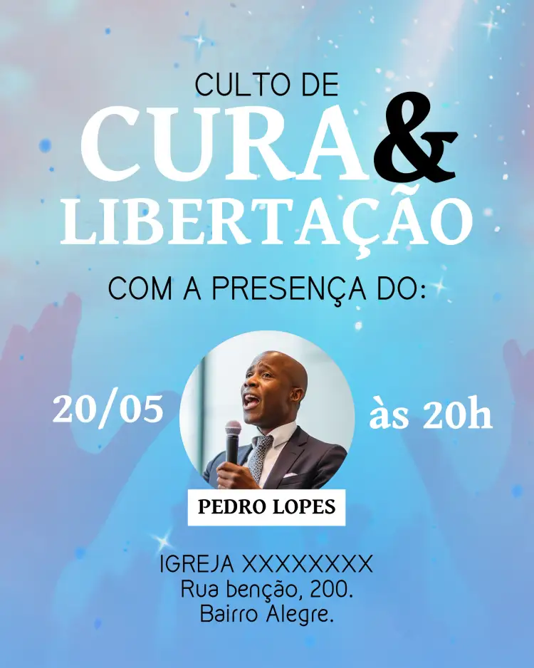 Convite Arte Para Culto De Cura E Libertação Igreja Com Foto Post – tema Batizado floral, delicado, gospel, moderno, elegante