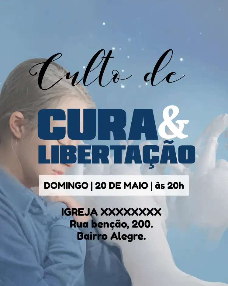 Convite Arte Para Culto De Cura E Libertação Igreja Flyer – tema Batizado floral, delicado, moderno, gospel, espiritual