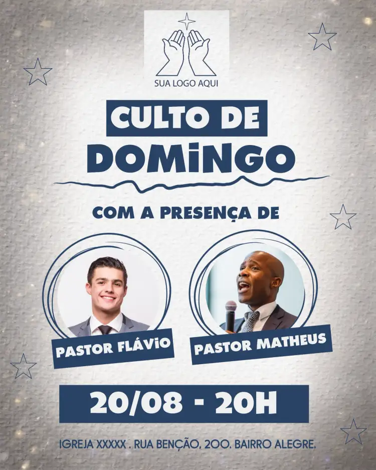Convite Arte Para Culto De Domingo Igreja Com Foto Gospel – tema Batizado gospel, religioso, moderno, suave, minimalista