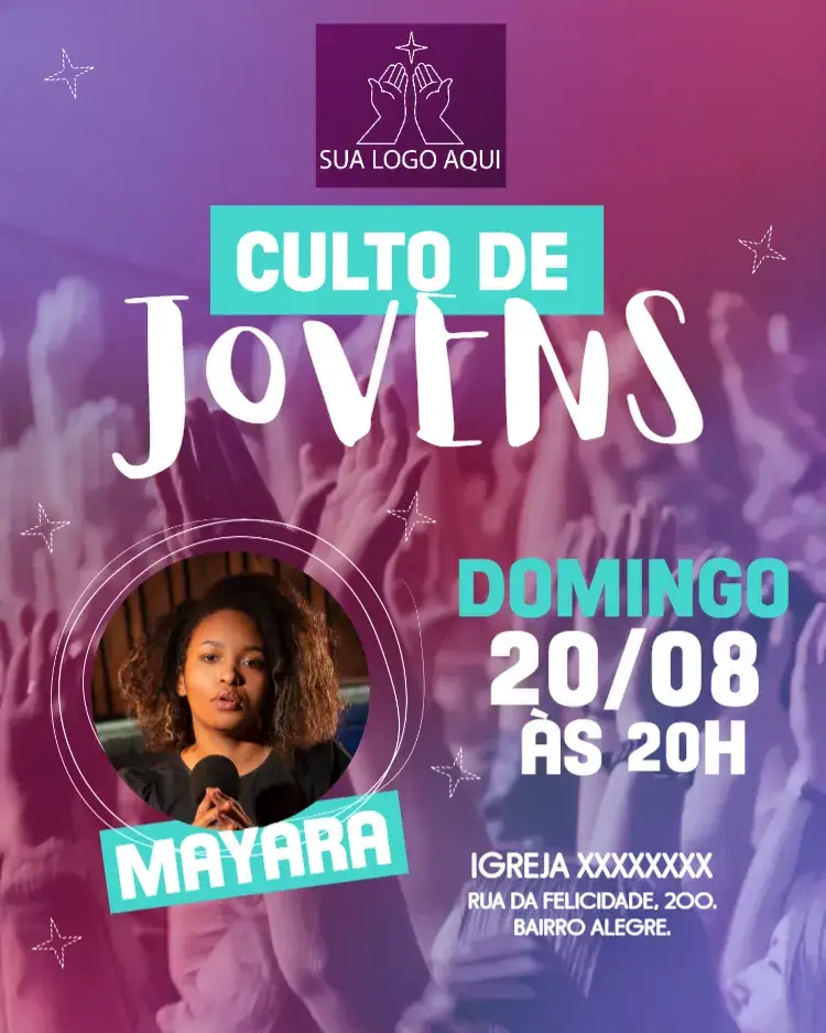 Convite Arte Para Culto De Jovens Igreja Com Foto Flyer – tema Batizado moderno, vibrante, espiritual, dinâmico, jovem