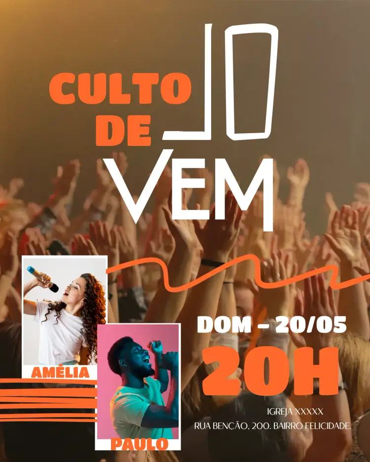 Convite Arte Para Culto De Jovens Igreja Com Foto Panfleto – tema Batizado moderno, espiritual, colorido, minimalista, ilustrações religiosas