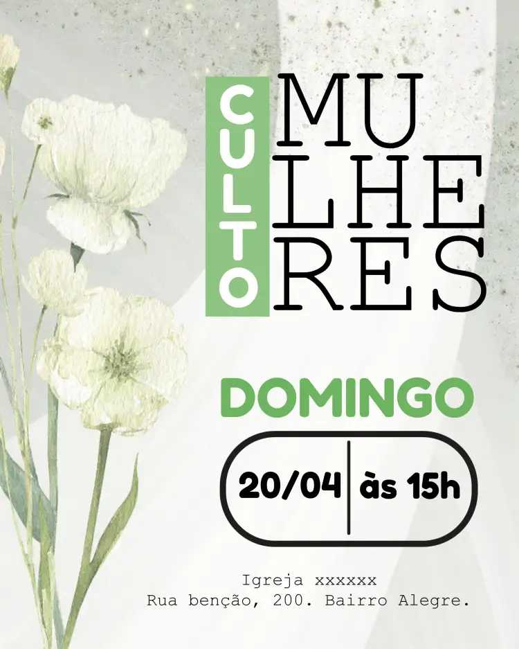 Convite Arte Para Culto De Mulheres Igreja – tema Batizado floral, delicado, moderno, gospel, minimalista, acolhedor