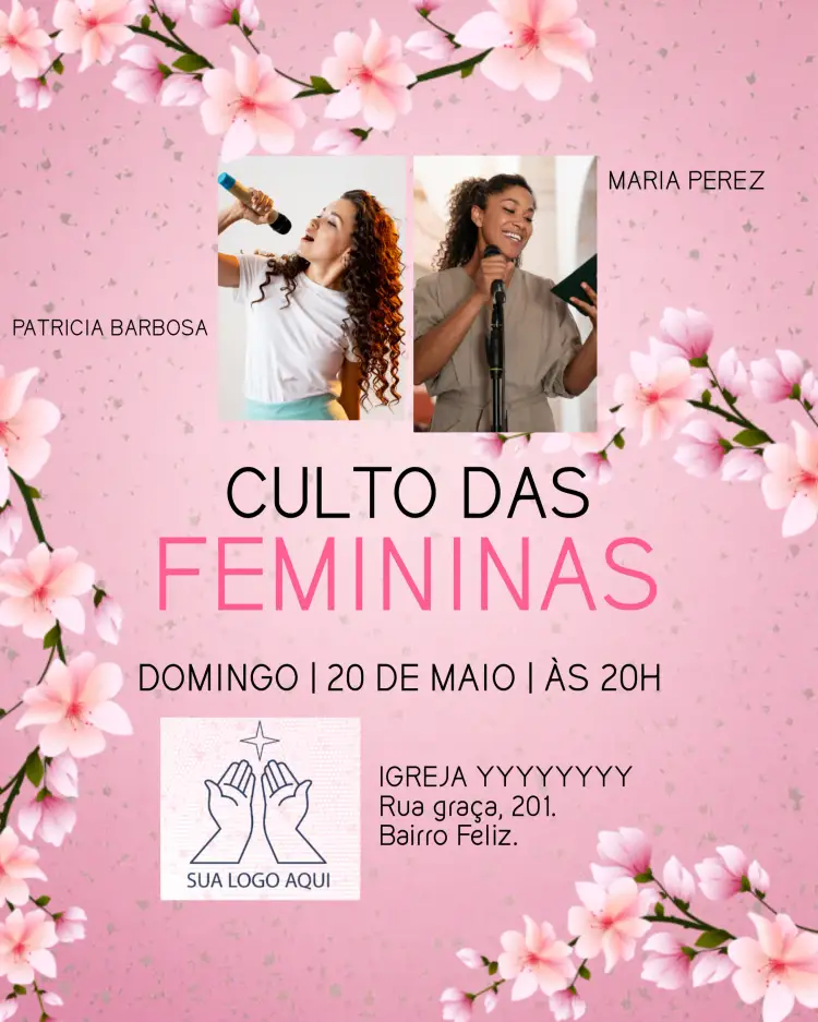 Convite Arte Para Culto De Mulheres Igreja Com Foto Gospel – tema Batizado floral, delicado, moderno, gospel, minimalista