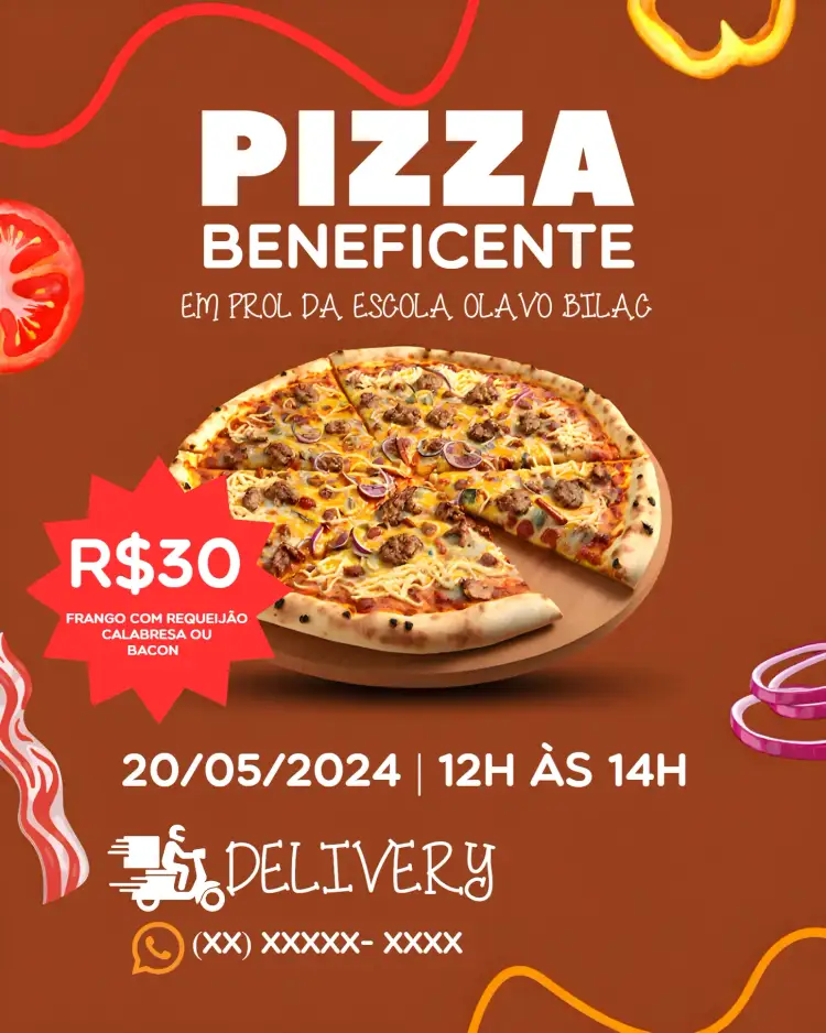 Convite Arte Para Pizza Beneficente – tema Mais pesquisados colorido, divertido, moderno, artístico, culinário