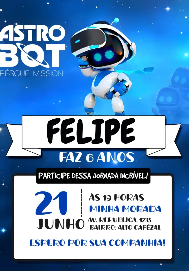 Convite Astro Bot Azul