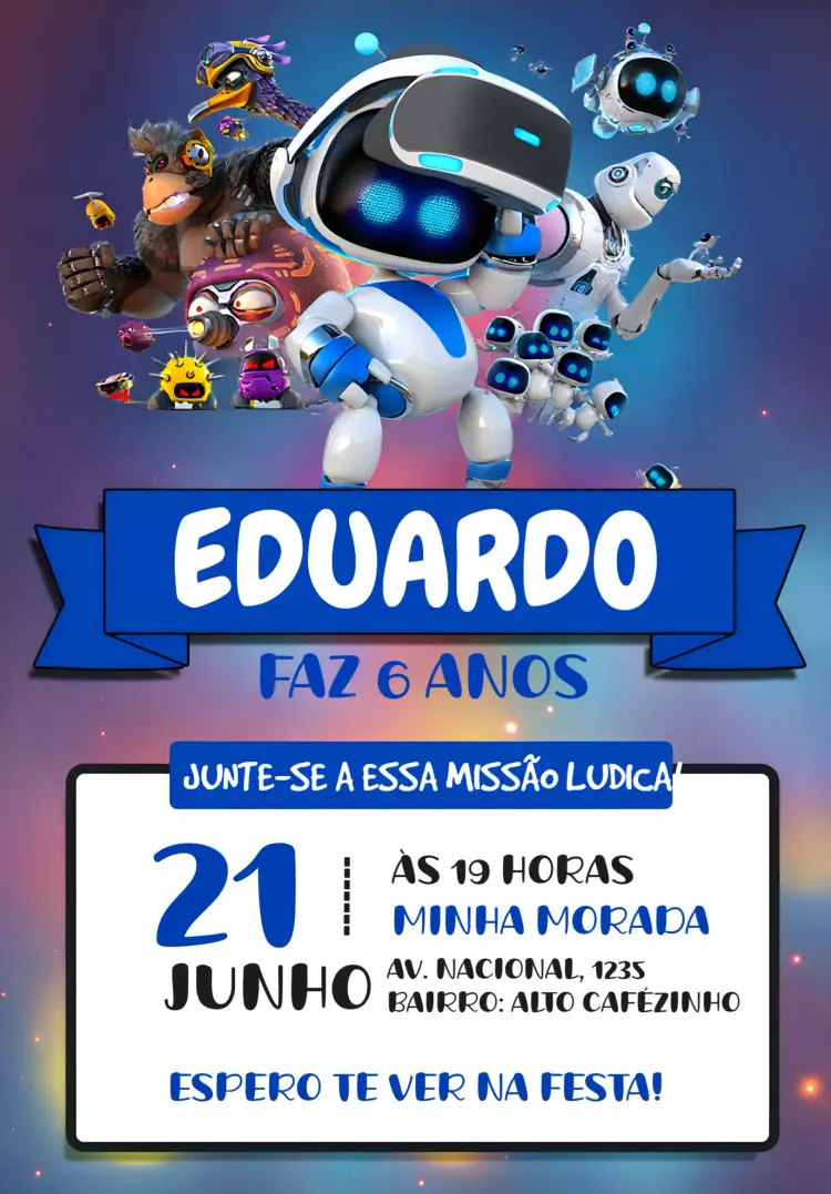 Convite Astro Bot Azul