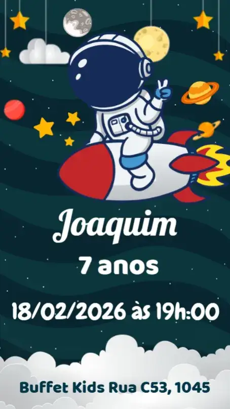 Convite Astronauta – tema Aniversário Infantil espaço, cósmico, colorido, divertido, aventura, ilustrações infantis
