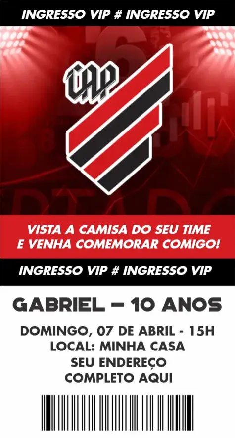 Convite Athletico Paranaense ingresso