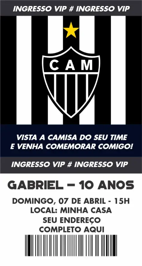 Convite Atlético Mineiro ingresso