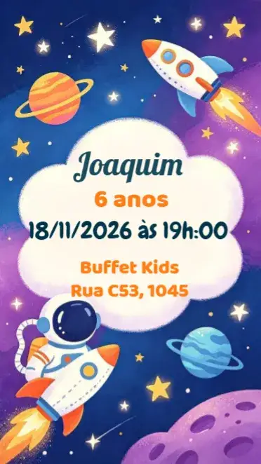 Convite Austronauta – tema Aniversário Infantil espaço, astronáutica, colorido, divertido, temático, moderno