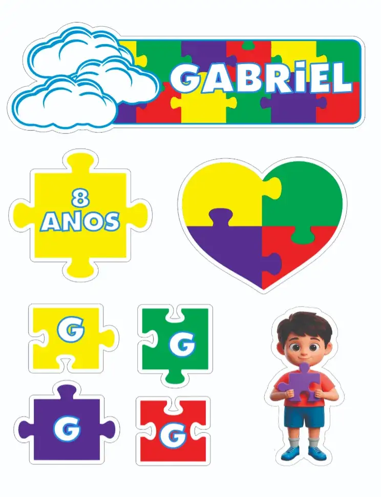 Convite Autismo – tema Topo de bolo Autismo, Quebra-cabeça, Infantil