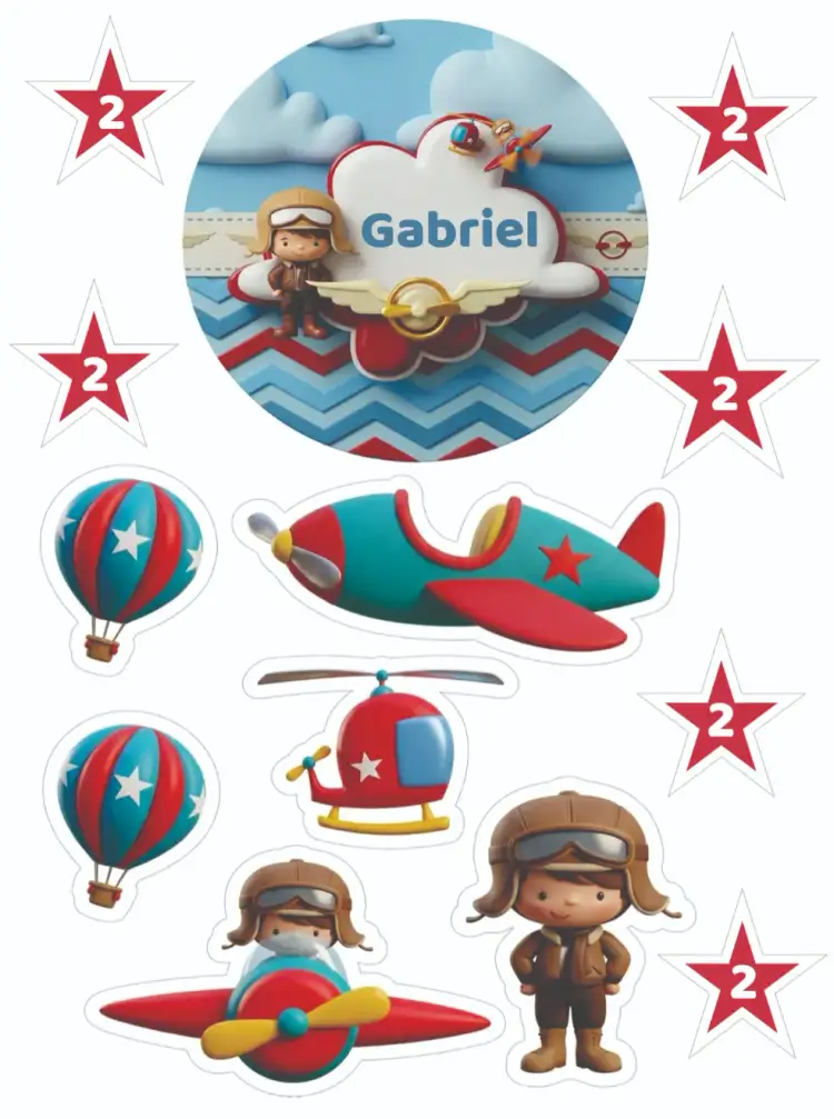 Convite Aviador – tema Topo de bolo avião, nuvens, azul claro, divertido, infantil, temático