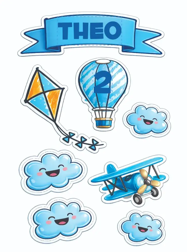 Convite Aviador – tema Topo de bolo aviação, nuvens, azul claro, divertido, lúdico, moderno