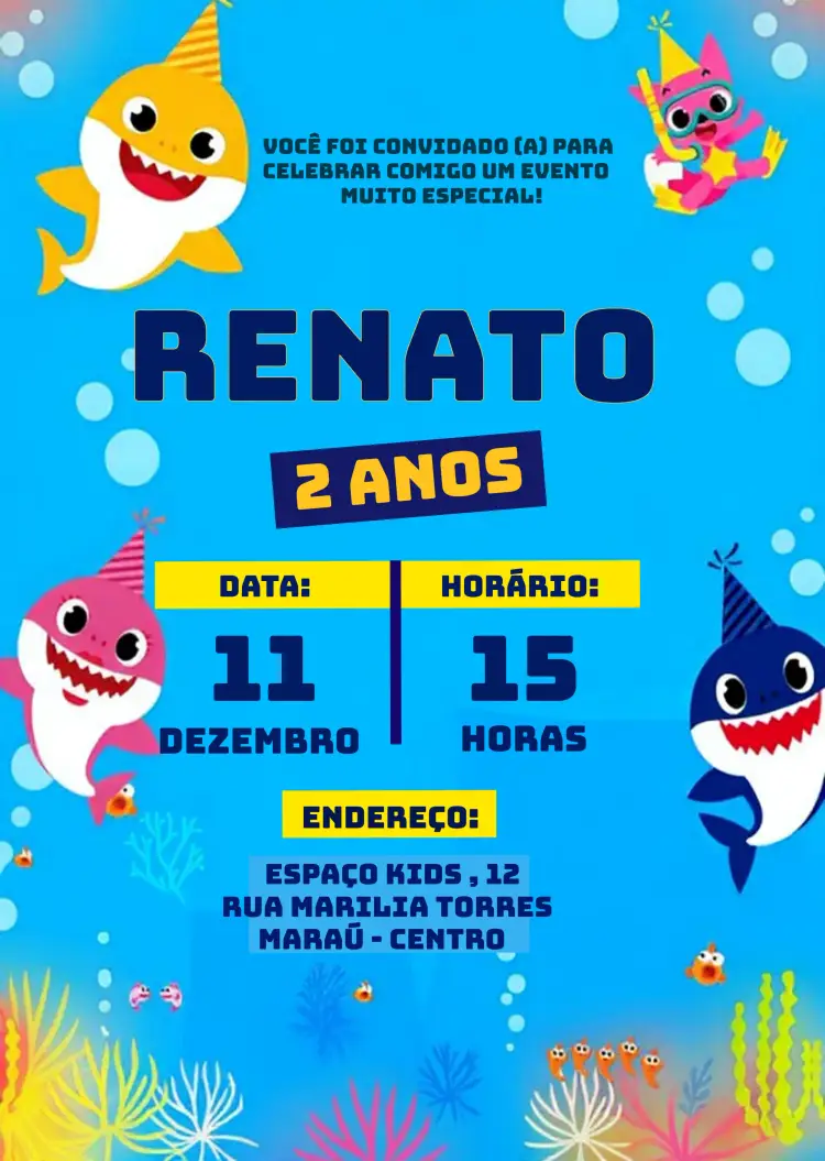 Convite Baby Shark Infantil