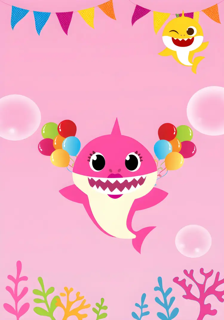 Convite Baby Shark Rosa Azul