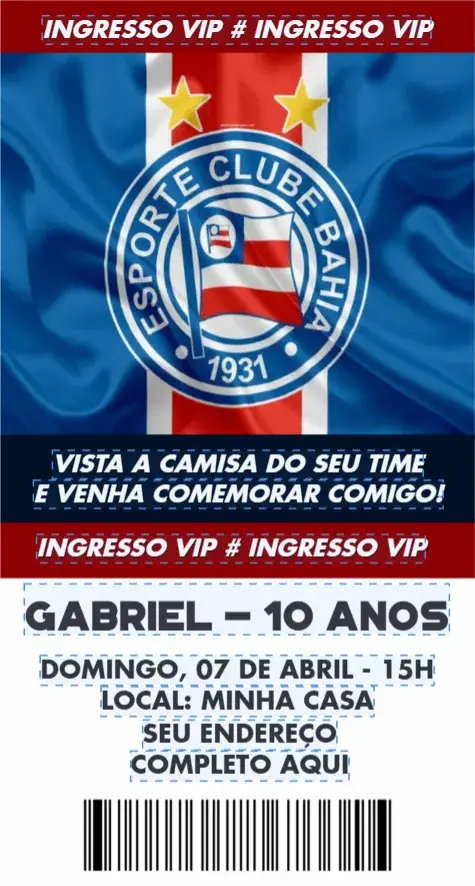 Convite Bahia ingresso