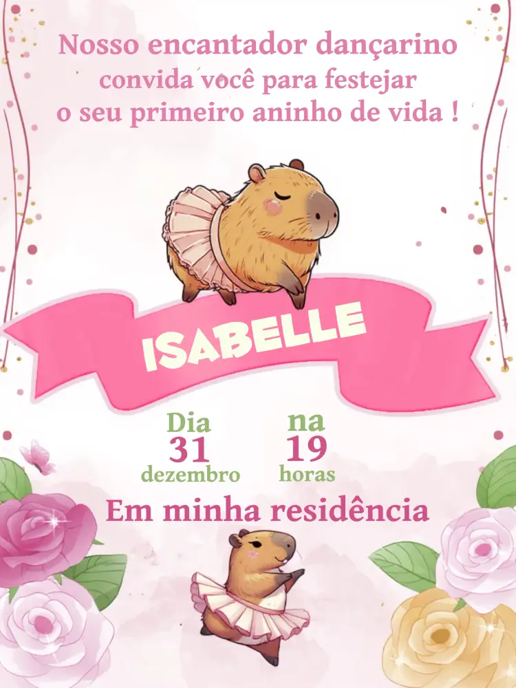Convite Bailarina Capivara Rosa