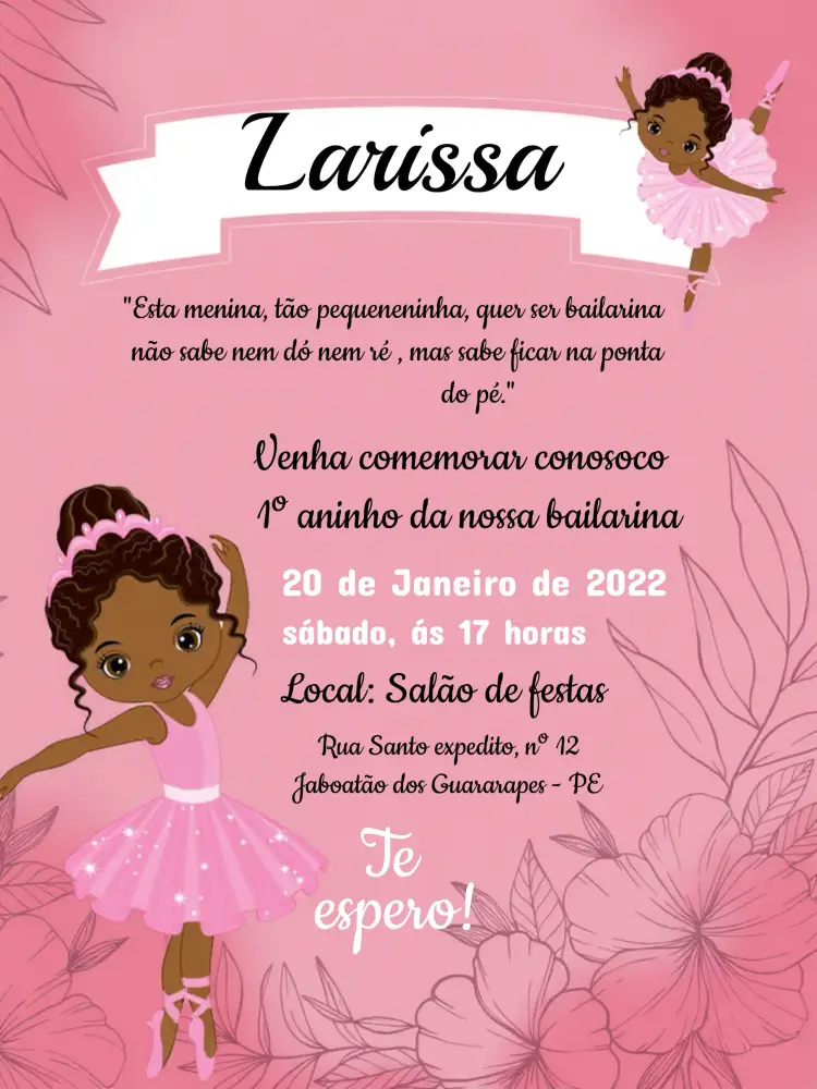 Convite Bailarina Negra Rosa