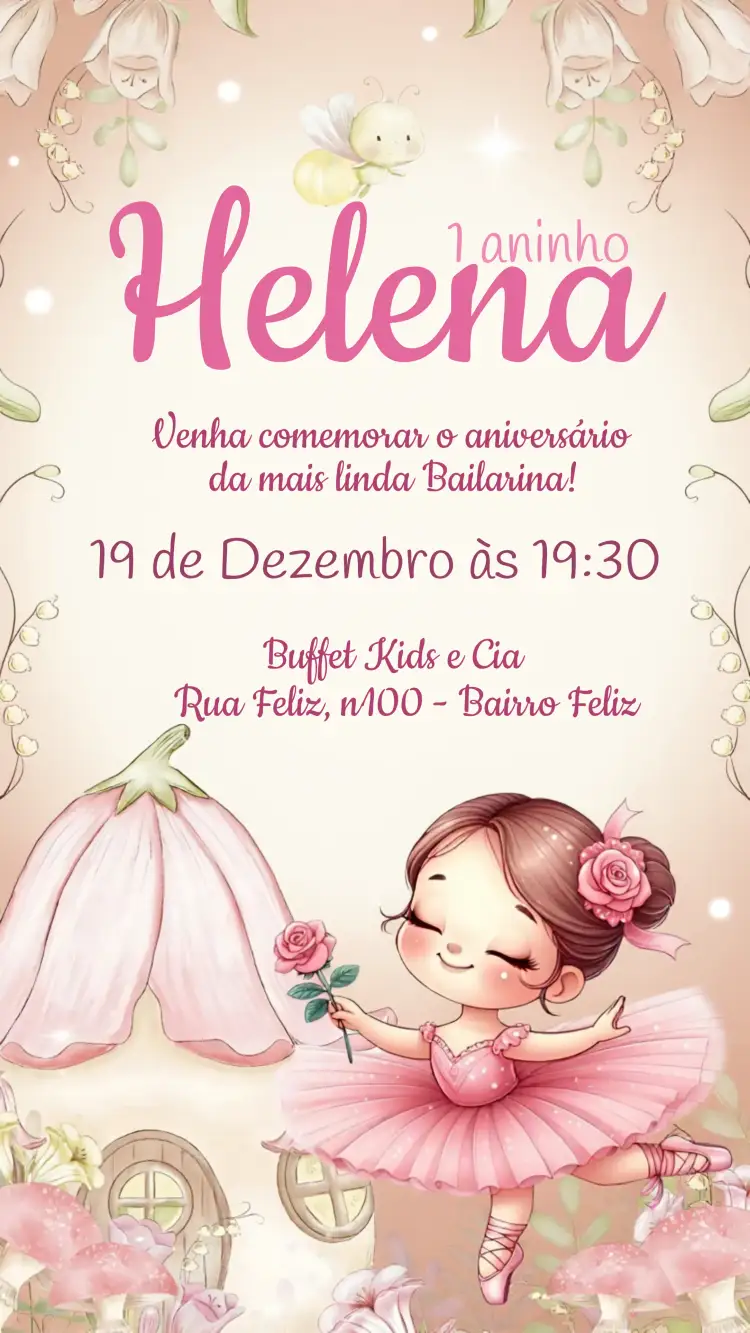 Convite Bailarina Rosa – tema Mais pesquisados rosa, delicado, infantil, bailarina, brilhante, sonhador