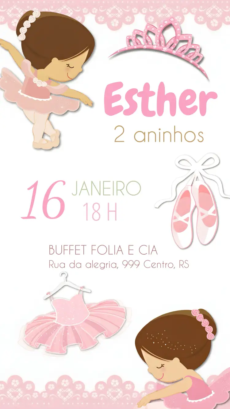 Convite Bailarina Sapatilha – tema Mais pesquisados rosa, delicado, infantil, bailarina, festa temática