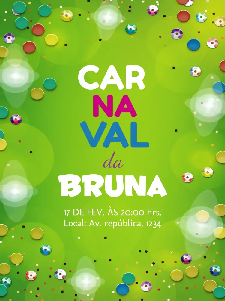 Convite Baile Carnaval Amarelo – tema Datas Comemorativas colorido, vibrante, festivo, moderno, tropical, brilhante