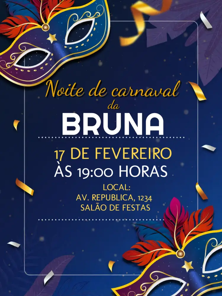 Convite Baile Carnaval Festa – tema Datas Comemorativas colorido, festivo, vibrante, tropical, alegre