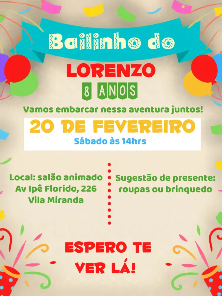 Convite Bailinho De Carnaval Rosa – tema Datas Comemorativas colorido, festivo, brincalhão, vibrante, divertido