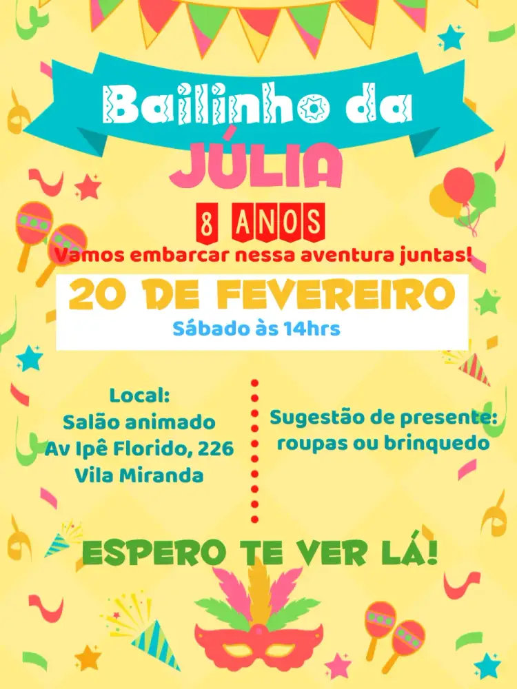 Convite Bailinho De Carnaval Roxo – tema Datas Comemorativas carnaval, colorido, festivo, jovial, brincalhão