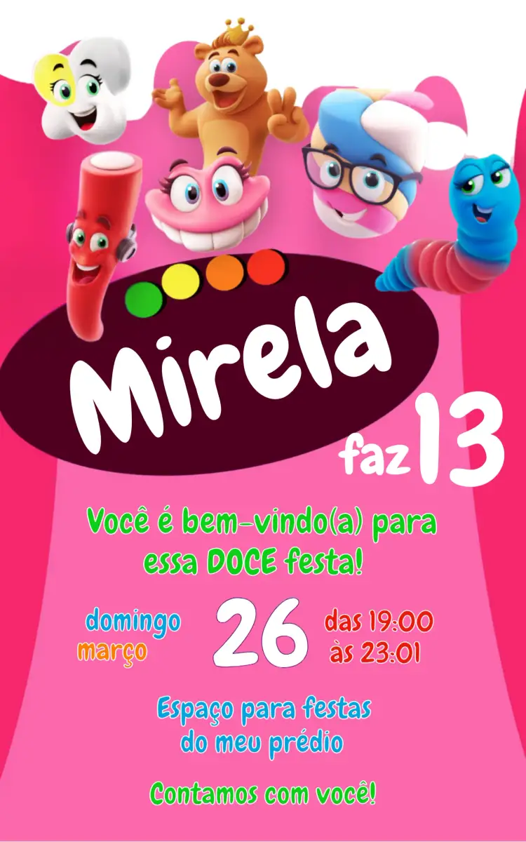Convite Bala Fini Rosa – tema Aniversário Infantil rosa, lúdico, colorido, divertido, infantil