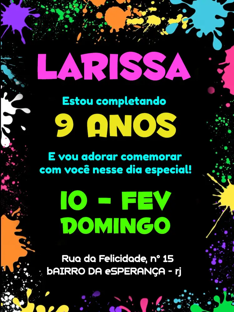 Convite Balada Neon Branco – tema Mais pesquisados neon, moderno, vibrante, noturno, temático, colorido