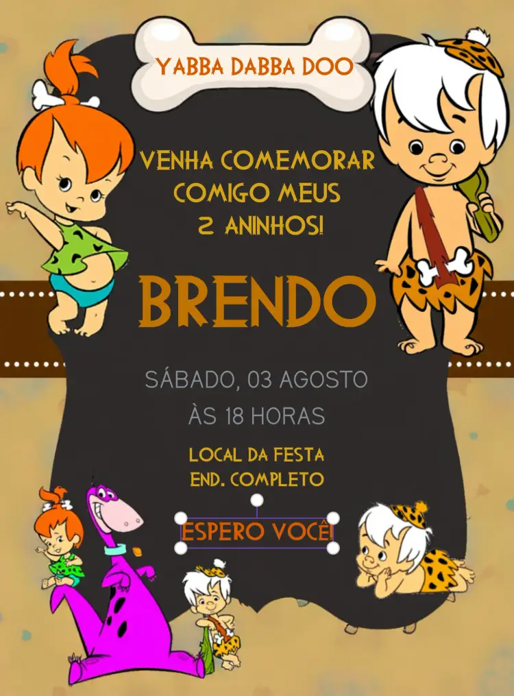Convite Bambam E Pedrita Flinstones