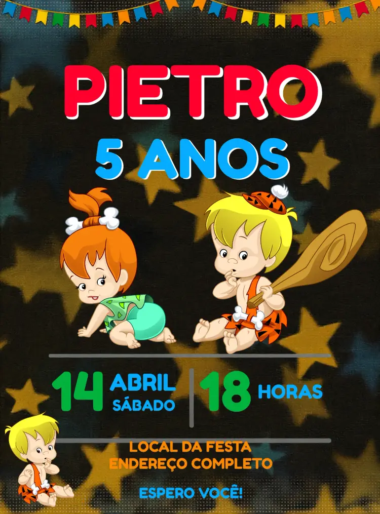 Convite Bambam E Pedrita Flinstones