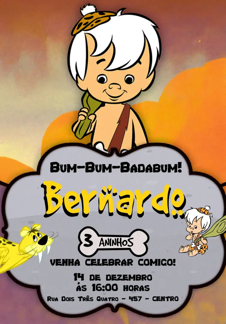 Convite Bambam Flintstones Preto