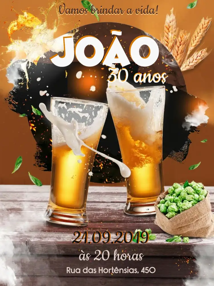 Convite Bar Bebidas – tema Aniversário colorido, moderno, descontraído, vintage, boho
