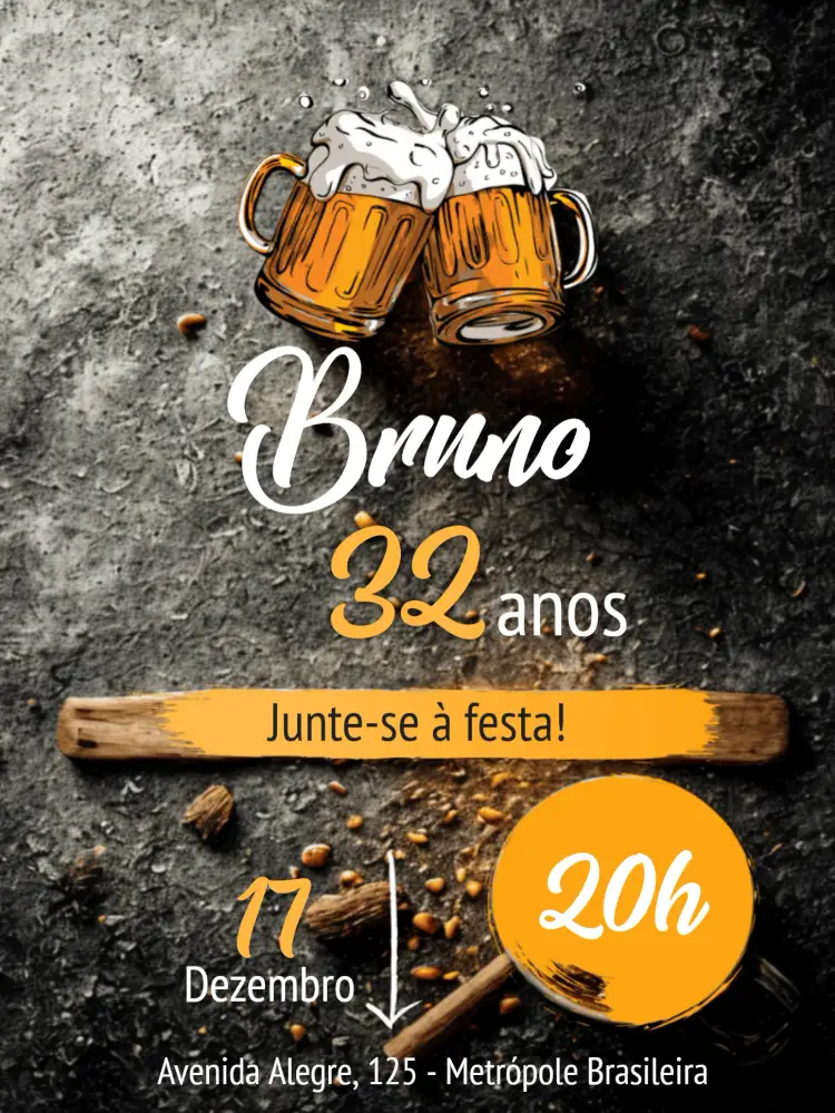 Convite Bar Boteco – tema Aniversário vibrante, descontraído, colorido, moderno, jovem, estilo boteco