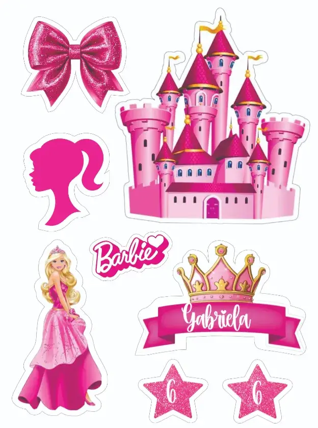 Convite Barbie – tema Topo de bolo cores pastel, design lúdico, estilo divertido, elementos gráficos de Barbie, temática mágica, inspirado em contos de fadas