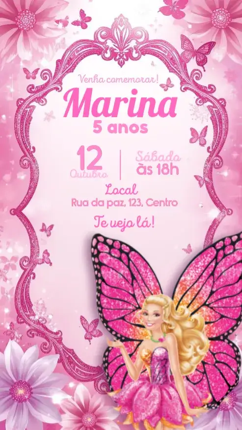 Convite Barbie butterfly Fada – tema Aniversário Infantil fada, borboleta, floral