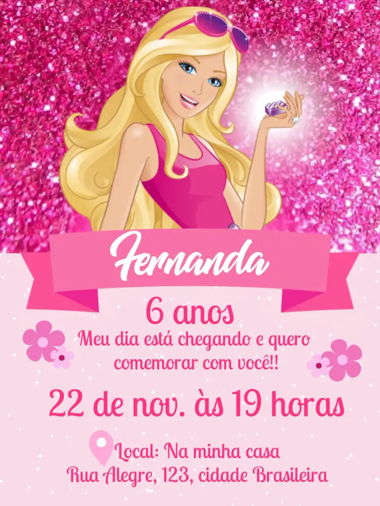 Convite Barbie Girl Rosa