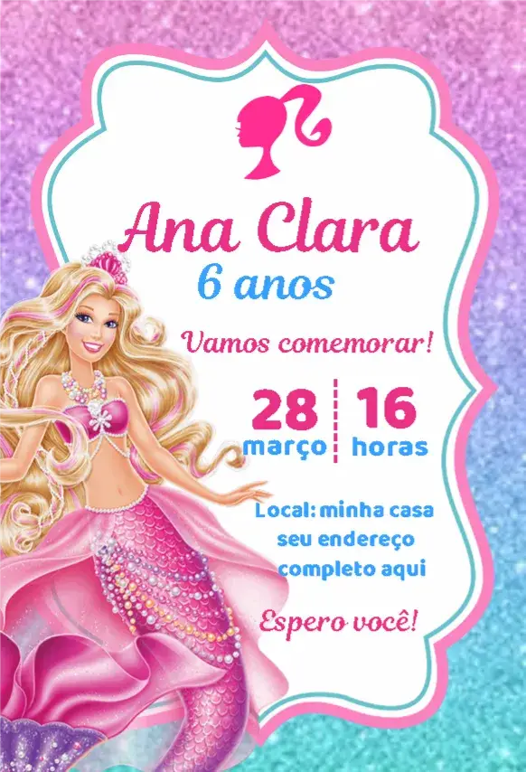 Convite Barbie Sereia 1