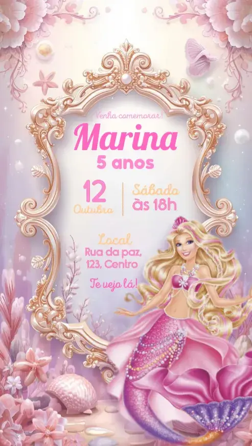 Convite Barbie Sereia