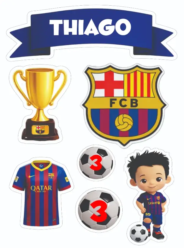 Convite Barcelona – tema Topo de bolo futebol, moderno, colorido, divertido, temático, infantil