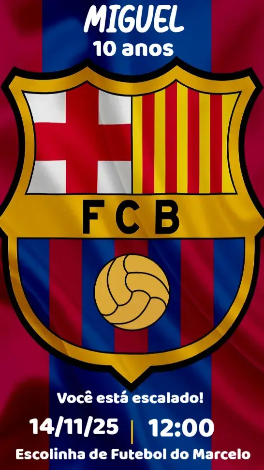 Convite Barcelona – tema Aniversário futebol, esportes